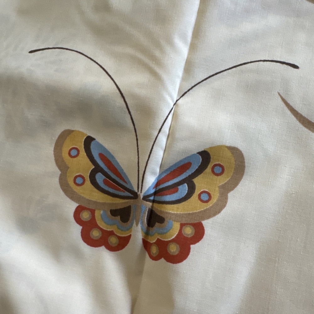 Vintage 70s Cannon Sheet Butterfly Almond TWIN‎ Size One Fitted New Dahlia